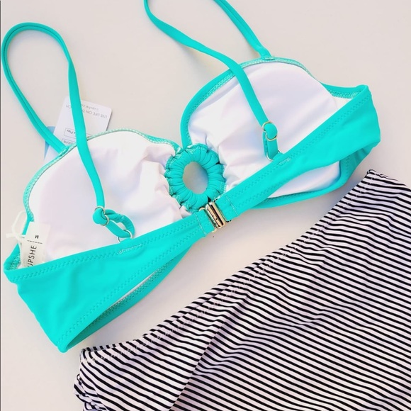 CUPSHE Women's Ruched High Waisted Bikini Set O Ring Two Piece Bathing Suit Med - Picture 6 of 8